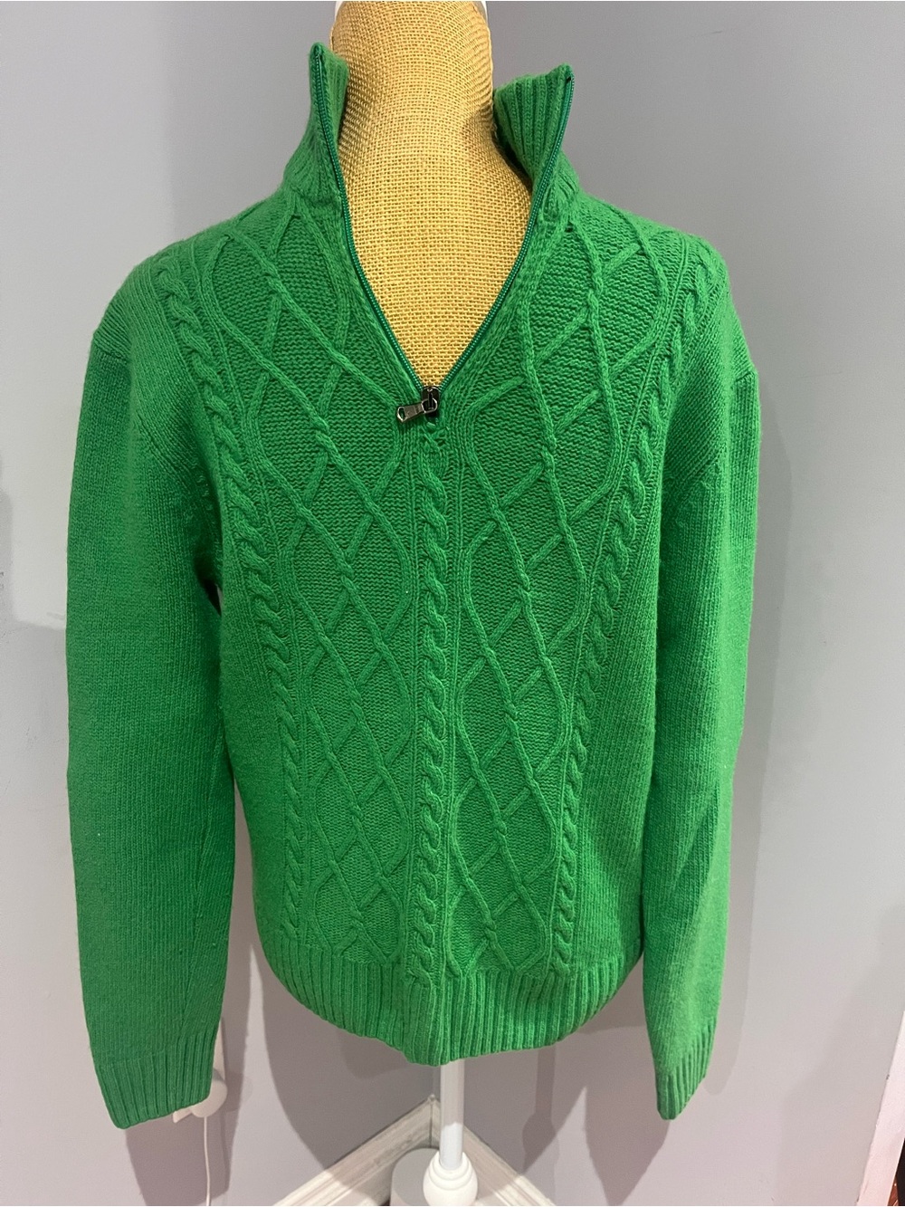 lorenzo Green Cable-Knit Zip Sweater - Men